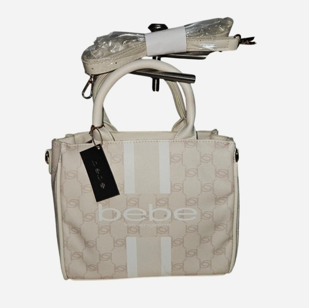 bebe Cream Logo Satchel with Detachable Strap